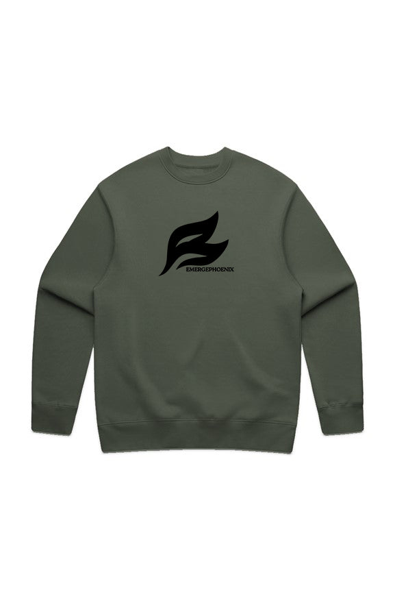 EmergePhoenix logo sweatshirt midweight fleece crewneck pullover in olive green